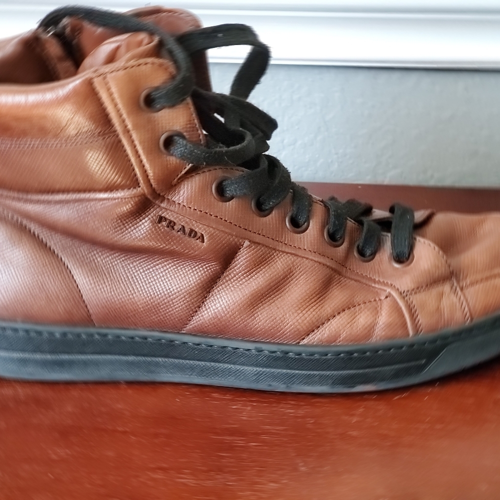 Prada men's leather hight top sneakers
